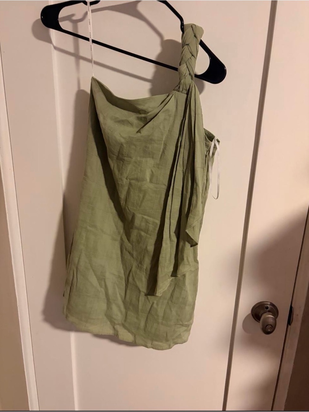 One-Shoulder Braided Strap Dress in Sage Green